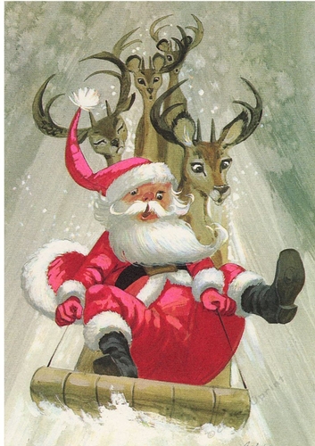 Lovely Christmas Snow Scene with santa sleigh A4
