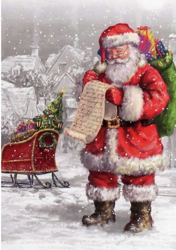 Lovely Christmas Snow Scene with santa and his list A4