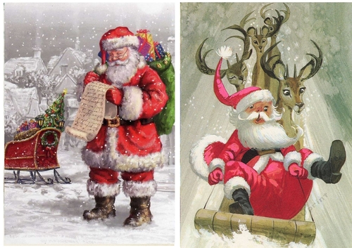  2 Lovely Christmas Snow Scenes with Santas A5