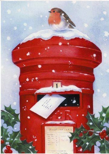 Lovely Christmas Robin Sat On A Letterbox with holly  A4