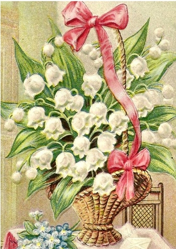 Beautiful Lily of the valley in a basket A4 