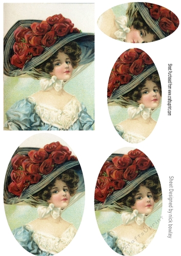 Beautiful Vintage Lady in a Hat (one) oval pyramids