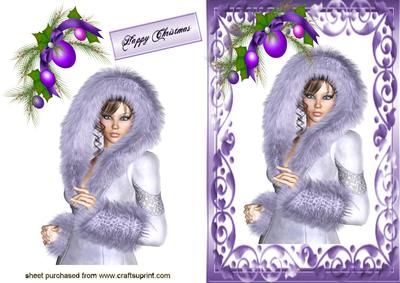 Pretty Lady in Lilac Fur Dressed for the Winter