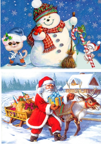 2 Lovely Toppers of Santa and a Snowman A5
