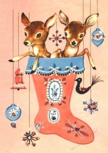 Lovely Reindeers in a Stocking A4