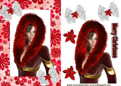 Pretty Lady in Red Fur, in Frame