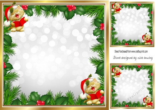  Holly and Berry frame with a kitty carol singing 8x8 insert