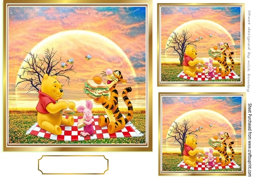 Lovely pooh bear with friends picnic time autumn with tree 7x7