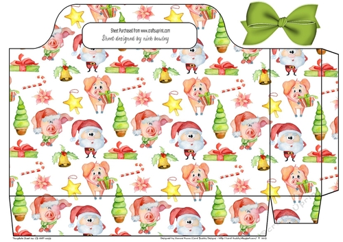 Lovely big fun Tote Gift Bag of cute pigs and santas in hats
