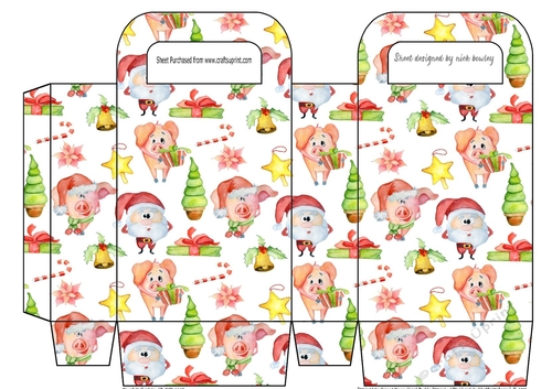 Lovely fun small Gift Bag of cute pigs and santas in hats