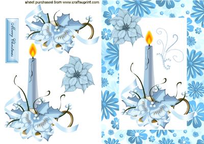 Pretty Ice Blue Candle in Frame