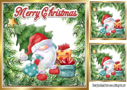 Lovely Santa Gnome with gifts 8x8