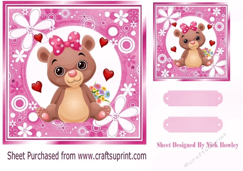 Sweet little valentine bear with hearts/flowers 7x7