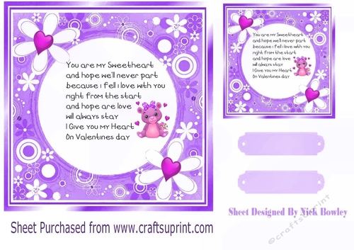 Sweet little valentine bear with hearts/flowers 7x7 insert (pink)