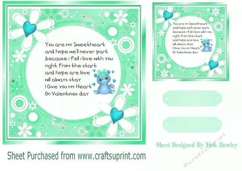 Sweet little valentine bear with hearts/flowers 7x7 insert (blue)