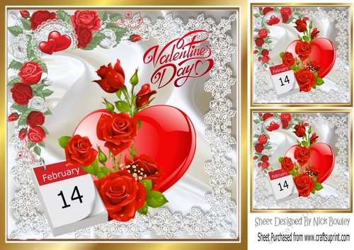 14th Feb Valentines day hearts, satin, lace and roses 8x8