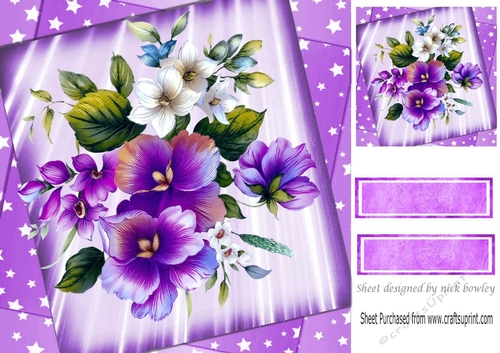 pretty purple shades of flowers with stars 8x8