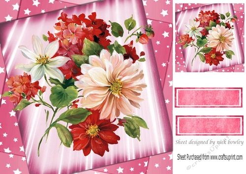 pretty pink shades of flowers with stars 8x8