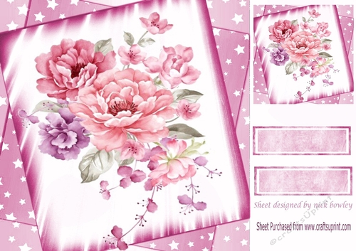 pretty pink and lilac shades of flowers with stars 8x8