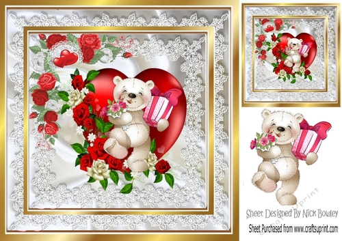 Hearts and Roses with Valentines bear 8x8