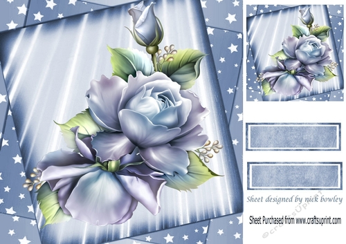 blue and lilac shades of pretty roses with stars 8x8
