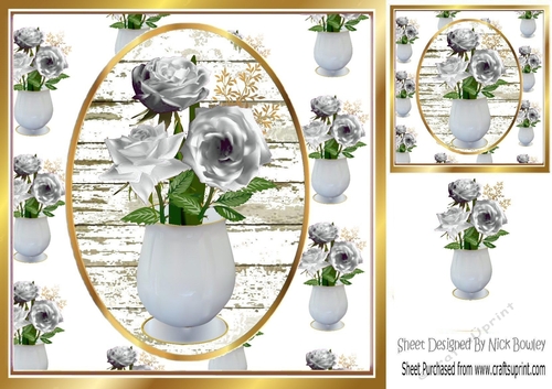 Pretty white roses in a white vase  8x8 card front