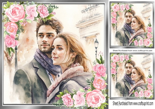 Lovely portrait of a romantic couple with pink roses 8x8 (one)