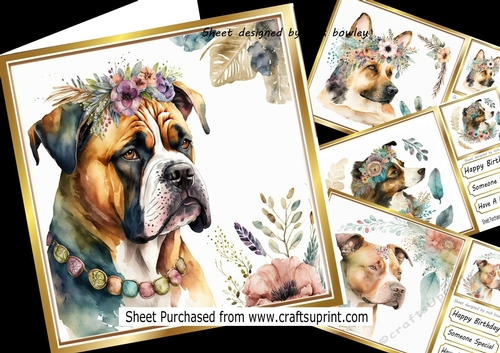  4 Lovely Portrait of dogs card fronts 8x8 mini kit