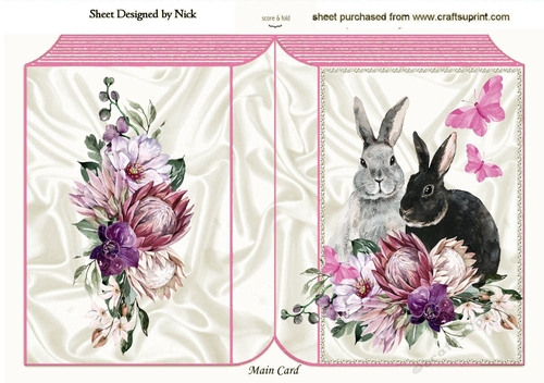 Cute Rabbits with pink/lilac flowers folded book