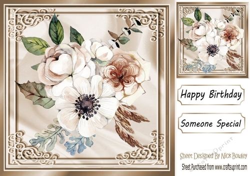 Pretty White Floral Bouquet in ornate 8x8 frame