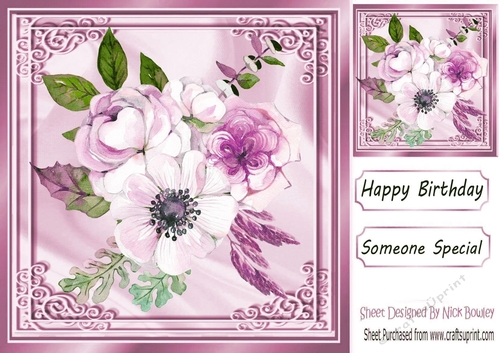 Pretty White and pink Floral Bouquet in ornate 8x8 frame