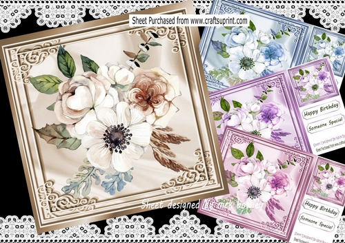  4 Pretty White  Floral Bouquets in ornate 8x8 frames Mini kit