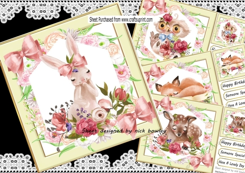  4 Lovely woodland animals with flowers and bows 8x8 Mini kit