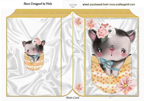 Cute little kitty in pocket with flowers A5 Folded Book (one)