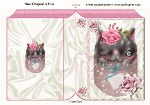 Cute little kitty in pocket with flowers A5 Folded Book (two)