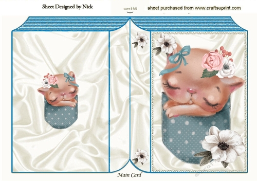 Cute little kitty in pocket with flowers A5 Folded Book (three)