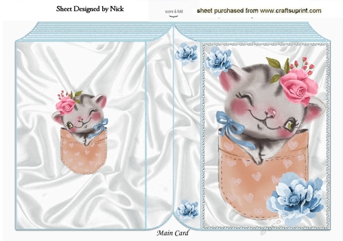 Cute little kitty in pocket with flowers A5 Folded Book (four)