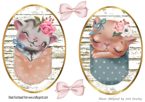 Two Lovely Kitty Toppers in Pockets with Bows A5 (one)