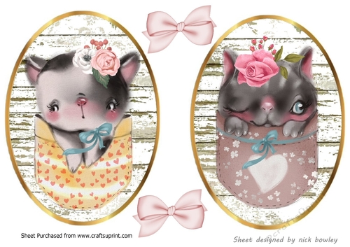 Two Lovely Kitty Toppers in Pockets with Bows A5 (two)