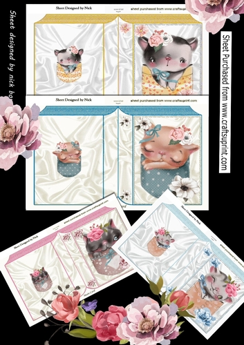  4 Cute little kitties in pockets with flowers A5 Folded Books Mini kit