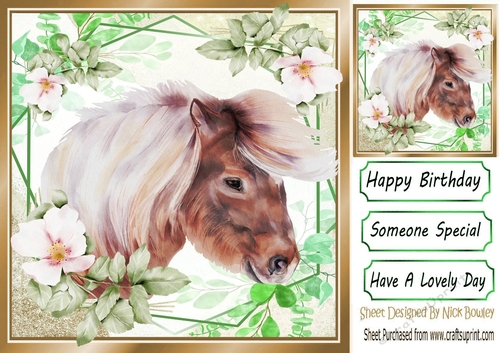 Beautiful horse with flowers in leaf frame 8x8 (two)
