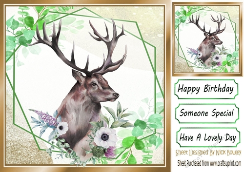 Beautiful Deer with flowers in leaf frame 8x8 (one)
