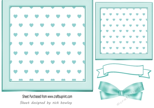 Lovely Turq Heart Toppers 7x7 with Bow