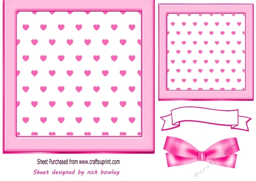 Lovely Pink Heart Toppers 7x7 with Bow