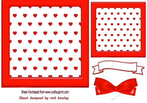 Lovely Red Heart Toppers 7x7 with Bow