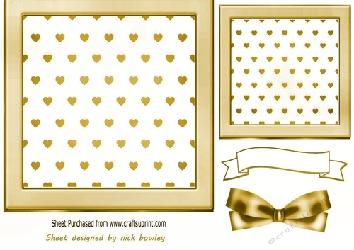 Lovely Gold Heart Toppers 7x7 with Bow