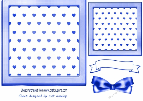Lovely Blue Heart Toppers 7x7 with Bow
