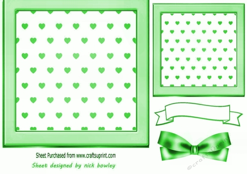 Lovely Green Heart Toppers 7x7 with Bow