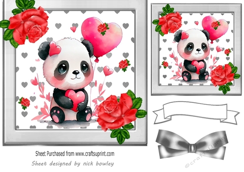  Silver Heart with Roses 7x7 and Valentine Panda