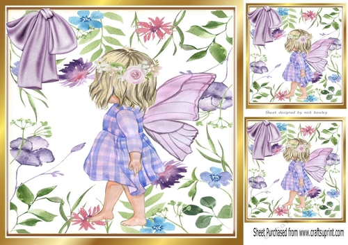 Sweet Whimsical faerie in flower 8x8 frame with lilac bow